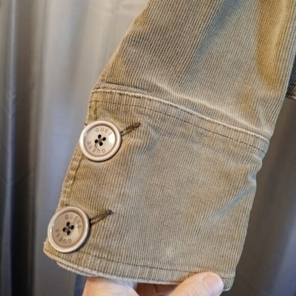 GUESS JEANS Corduroy Double Breasted Jacket Coat womens XS Khaki Beige button up - Picture 4 of 12